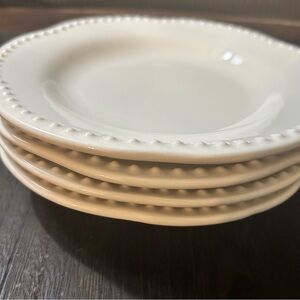 Pottery Barn Emma White Beaded Rim 9” Salad Plate Made in Portugal.  Set of 4